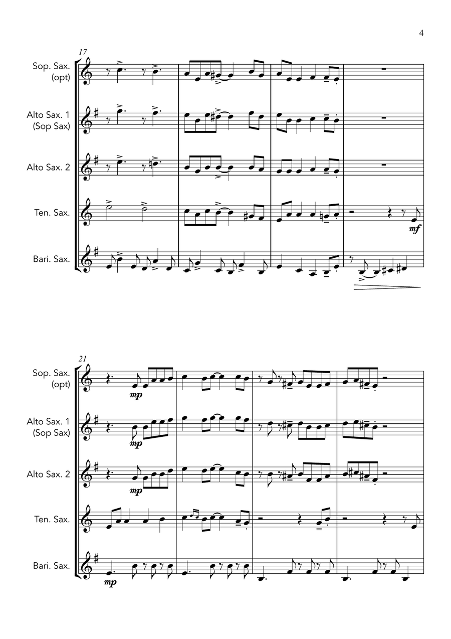 Johnny Swings On Home (When Johnny Comes Marching Home) - for Saxophone Quartet Saxophone Quartet scores gallery preview page 5