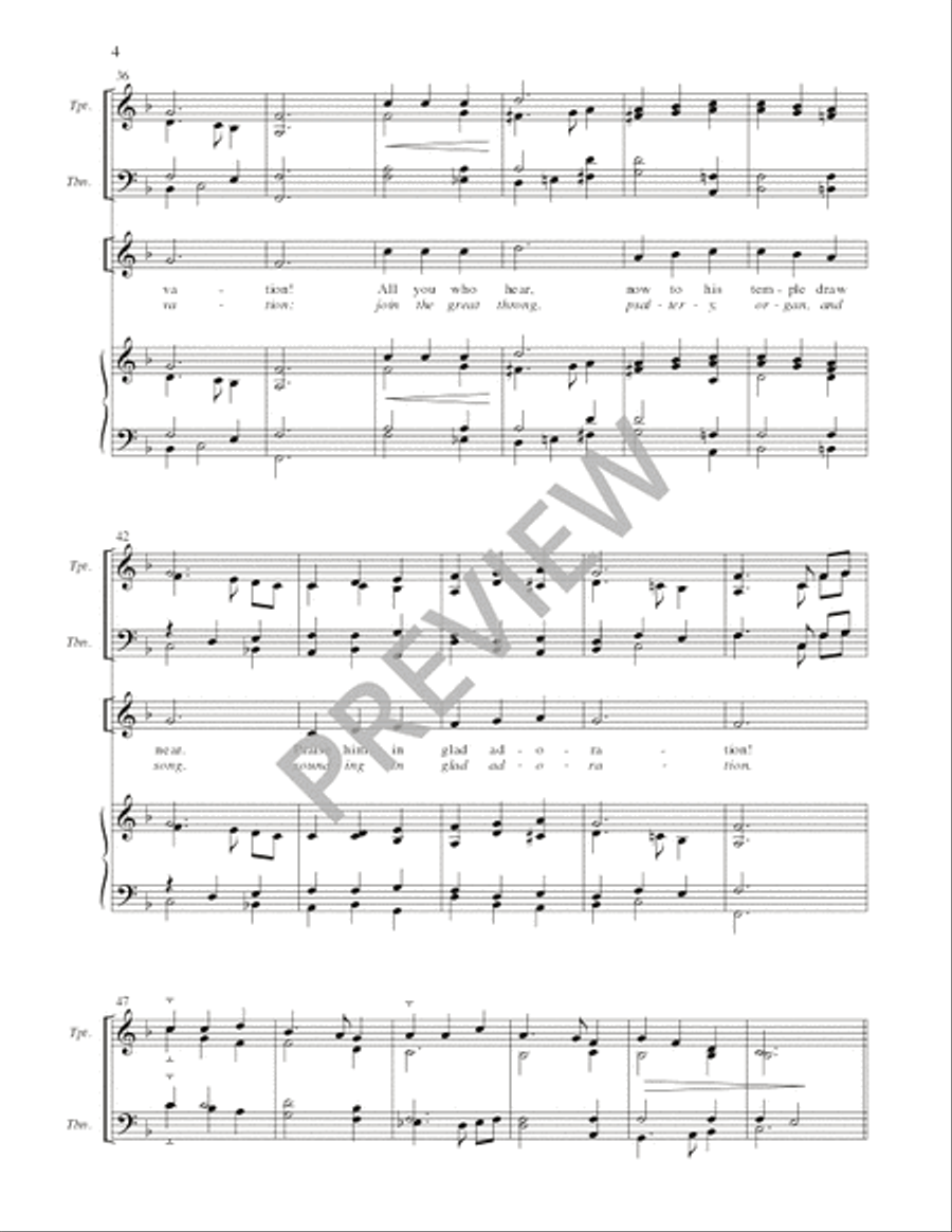 Praise to the Lord, the Almighty - Full Score and Parts 4-Part scores gallery preview page 4
