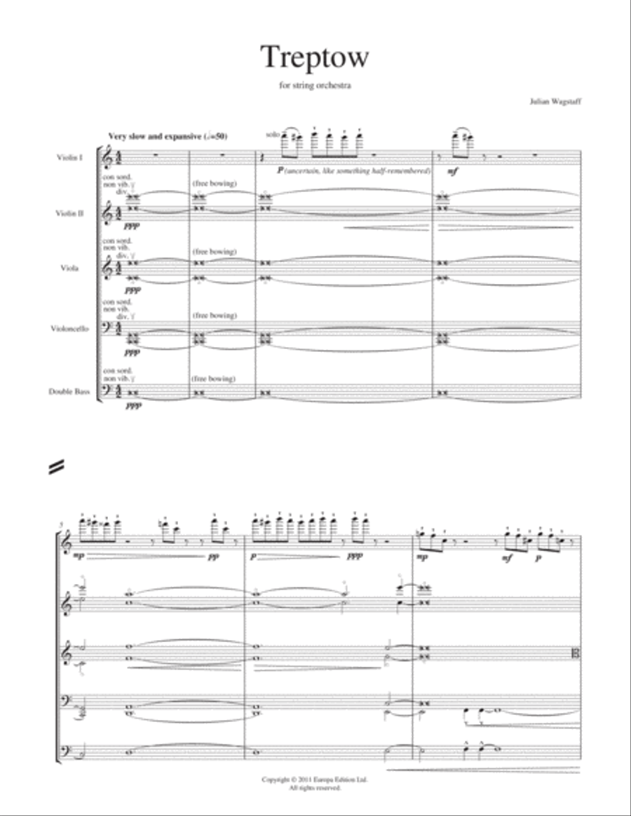 Treptow - for String Orchestra or String Quartet - Full Scores - Score Only Chamber Music scores gallery preview page 6