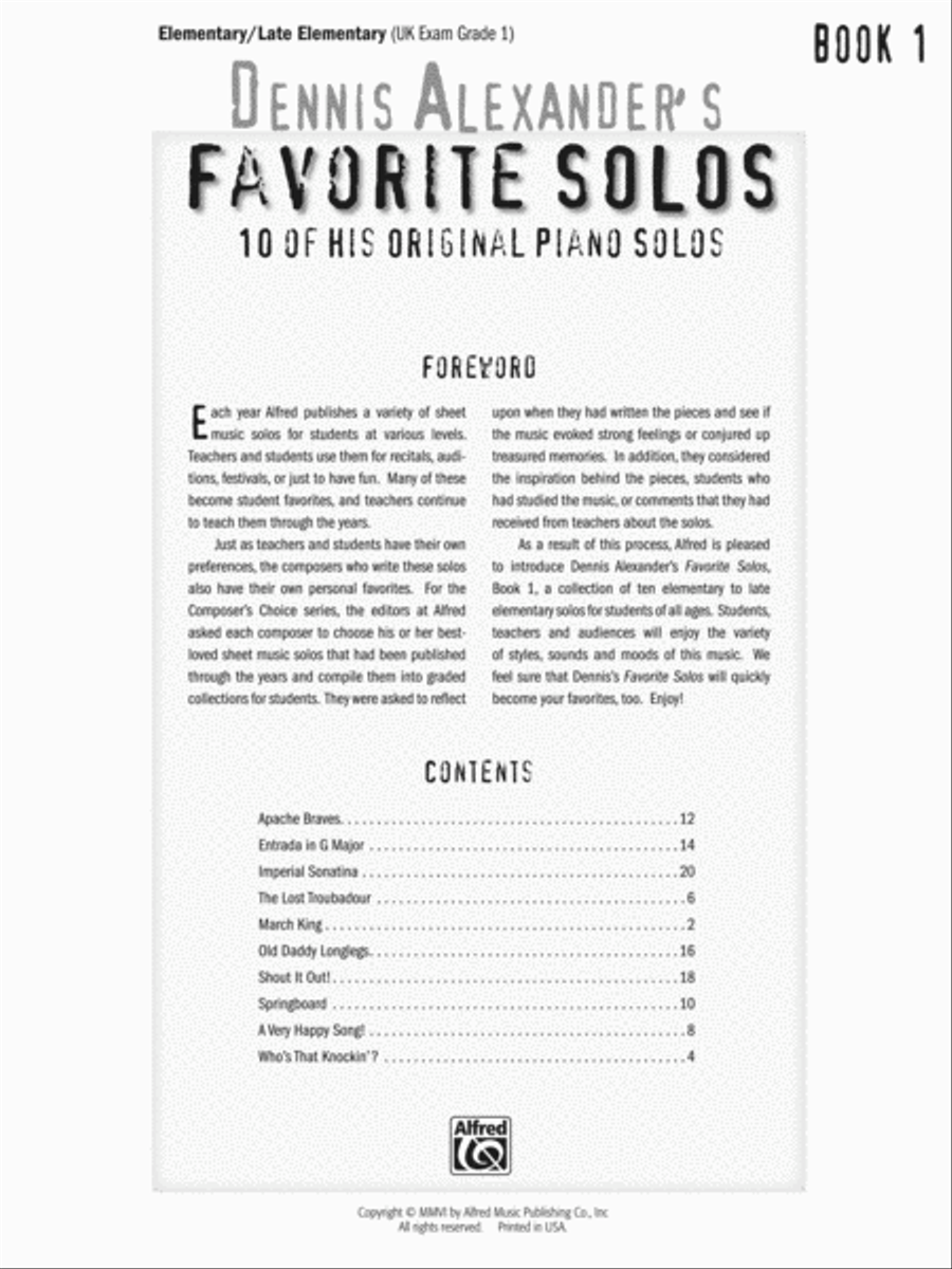 Dennis Alexander's Favorite Solos, Book 1 Piano Solo scores gallery preview page 2