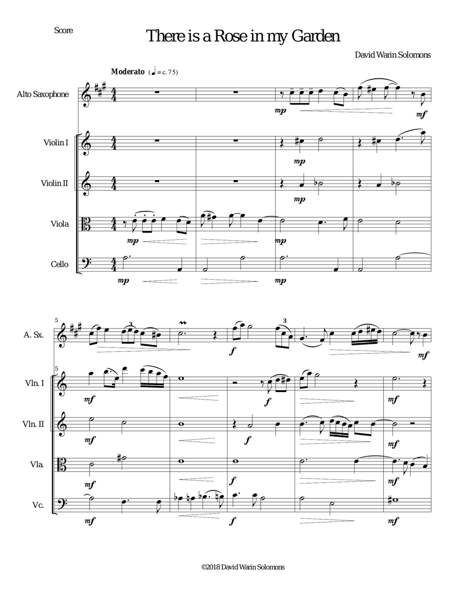 There is a Rose in my Garden for alto saxophone and strings Chamber Orchestra scores gallery preview page 1