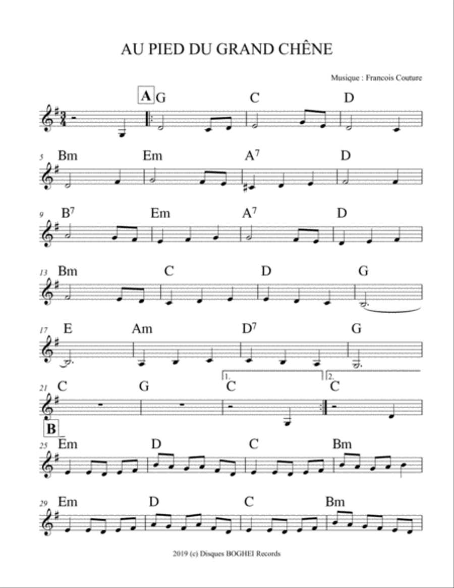 AU PIED DU GRAND CHÊNE Piano scores gallery preview page 1