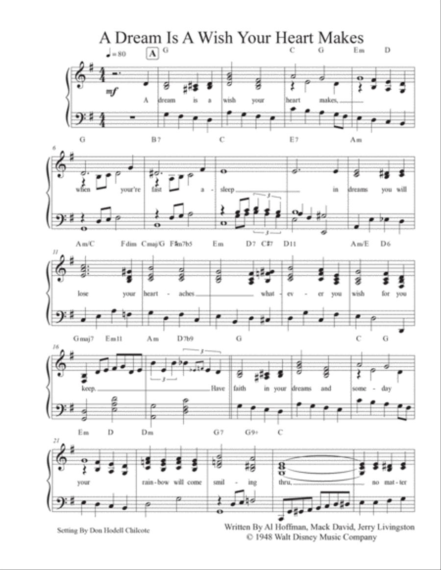 A Dream Is A Wish Your Heart Makes Piano, Vocal, Guitar scores gallery preview page 2