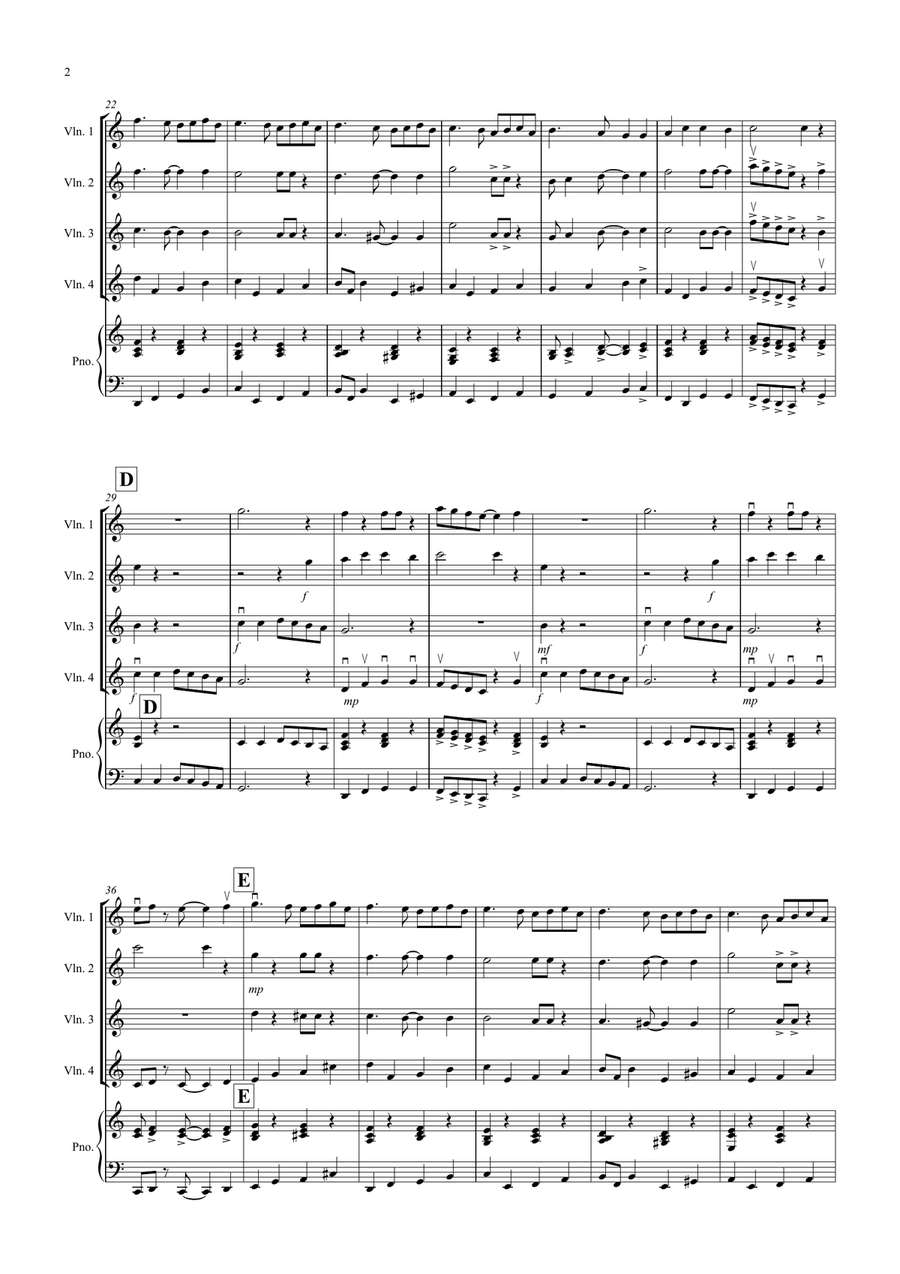 Ding Dong Merrily on High (Jazzy Style!) for Violin Quartet Violin Solo scores gallery preview page 2