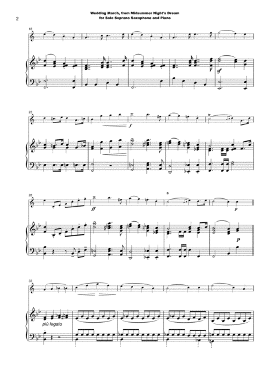 Wedding March by Mendelssohn, for Solo Soprano Saxophone and Piano Soprano Saxophone scores gallery preview page 3