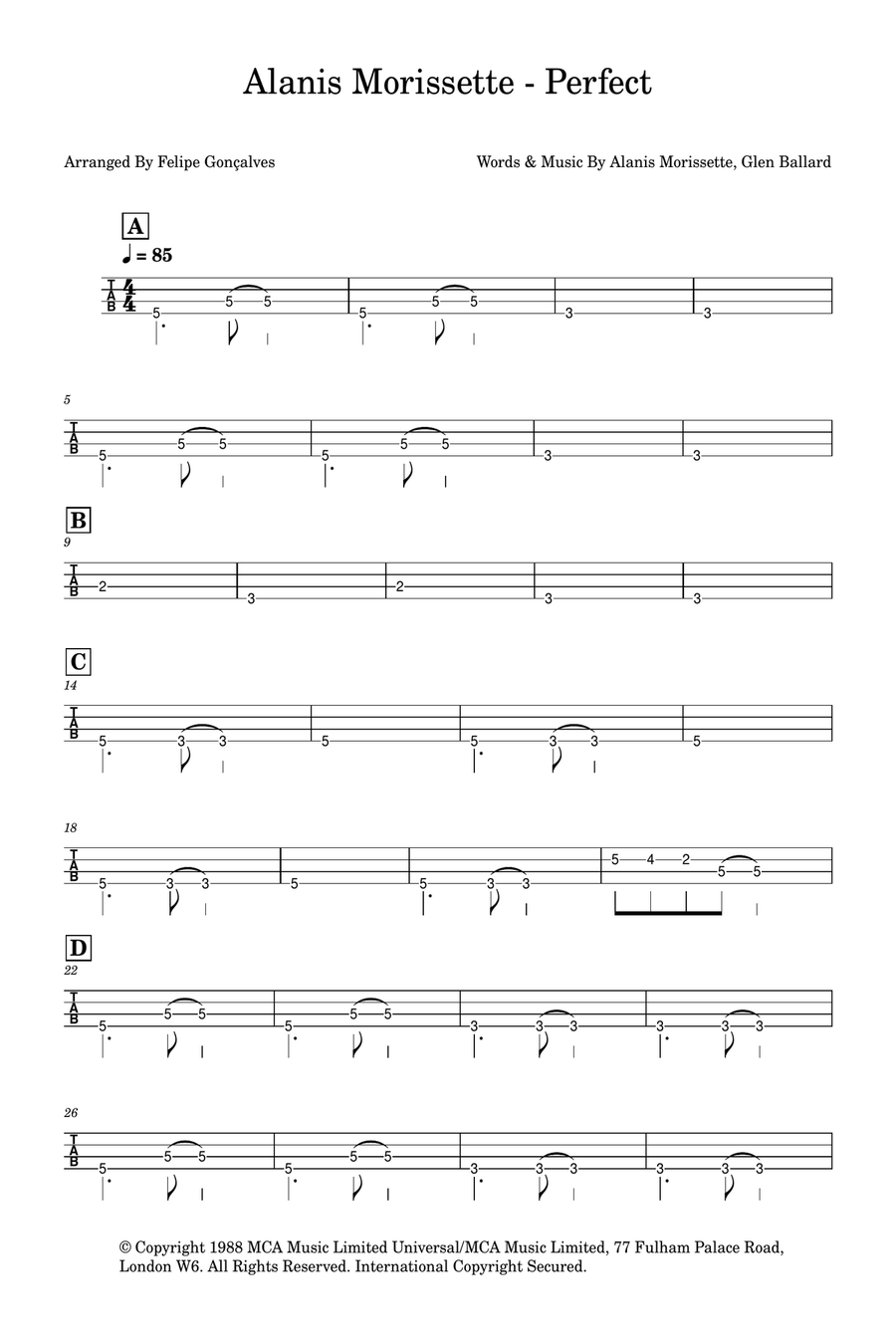 Perfect Bass Guitar Tablature scores gallery preview page 1