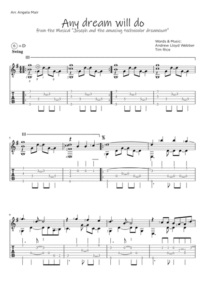 Any dream will do (from "Joseph and the amazing technicolor dreamcoat") - for solo guitar
