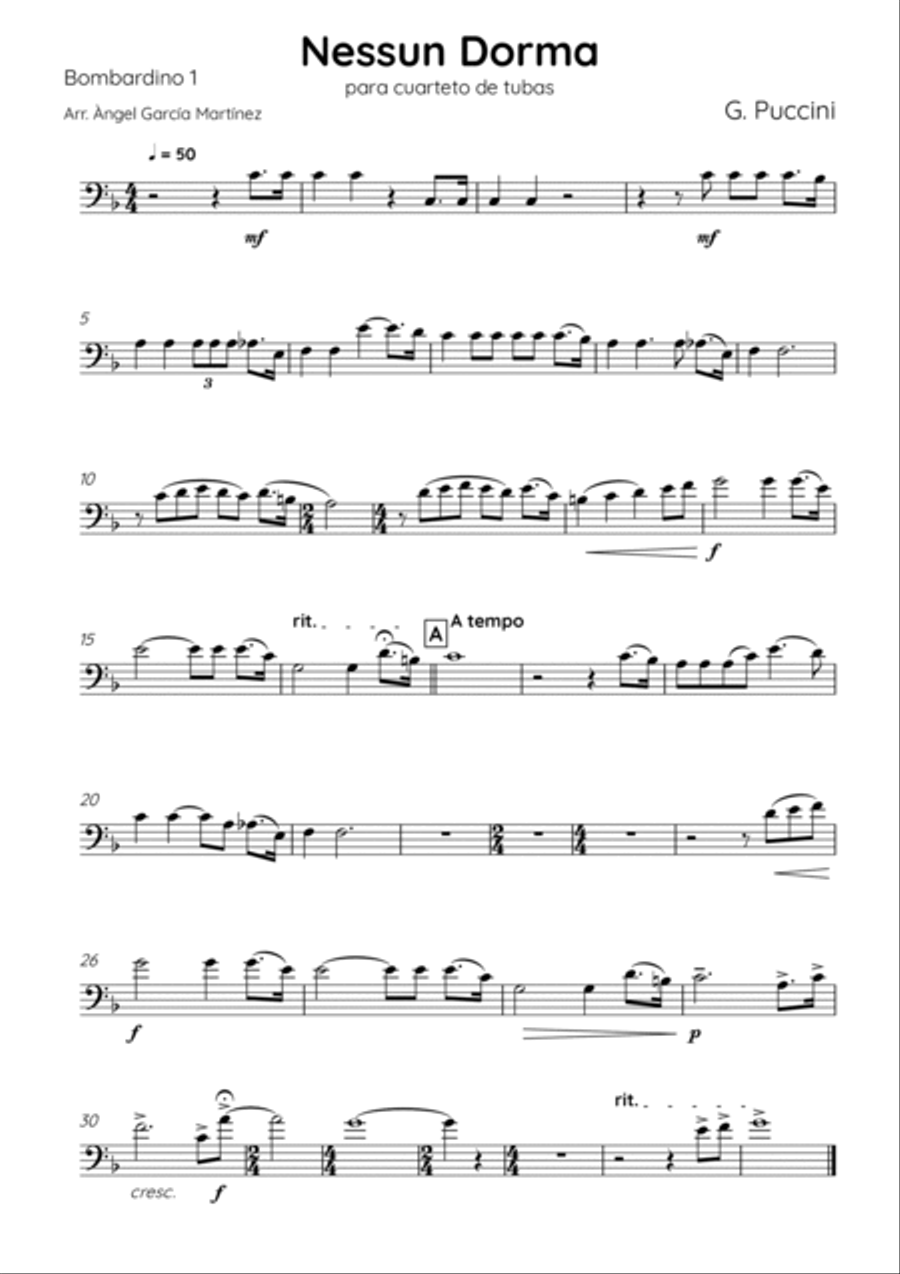 Nessun Dorma Brass Quartet scores gallery preview page 4