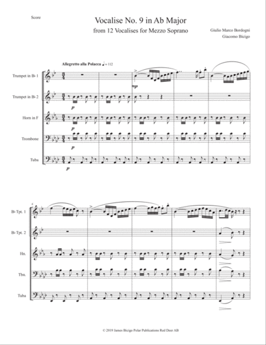 Vocalise No. 9 in Ab Major from 12 Vocalises for Mezzo Soprano Horn scores gallery preview page 1