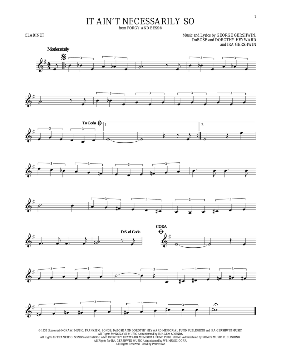 It Ain't Necessarily So It Ain't Necessarily So Clarinet Solo scores gallery preview page 1
