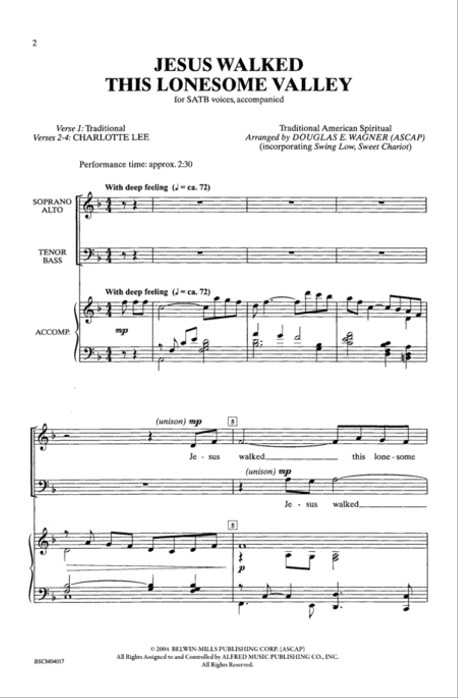 Jesus Walked This Lonesome Valley 4-Part scores gallery preview page 2