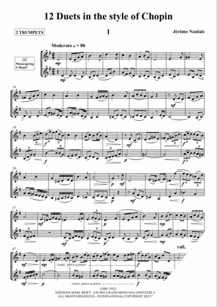 12 Duets in the Style of Chopin Trumpet Duet scores gallery preview page 3
