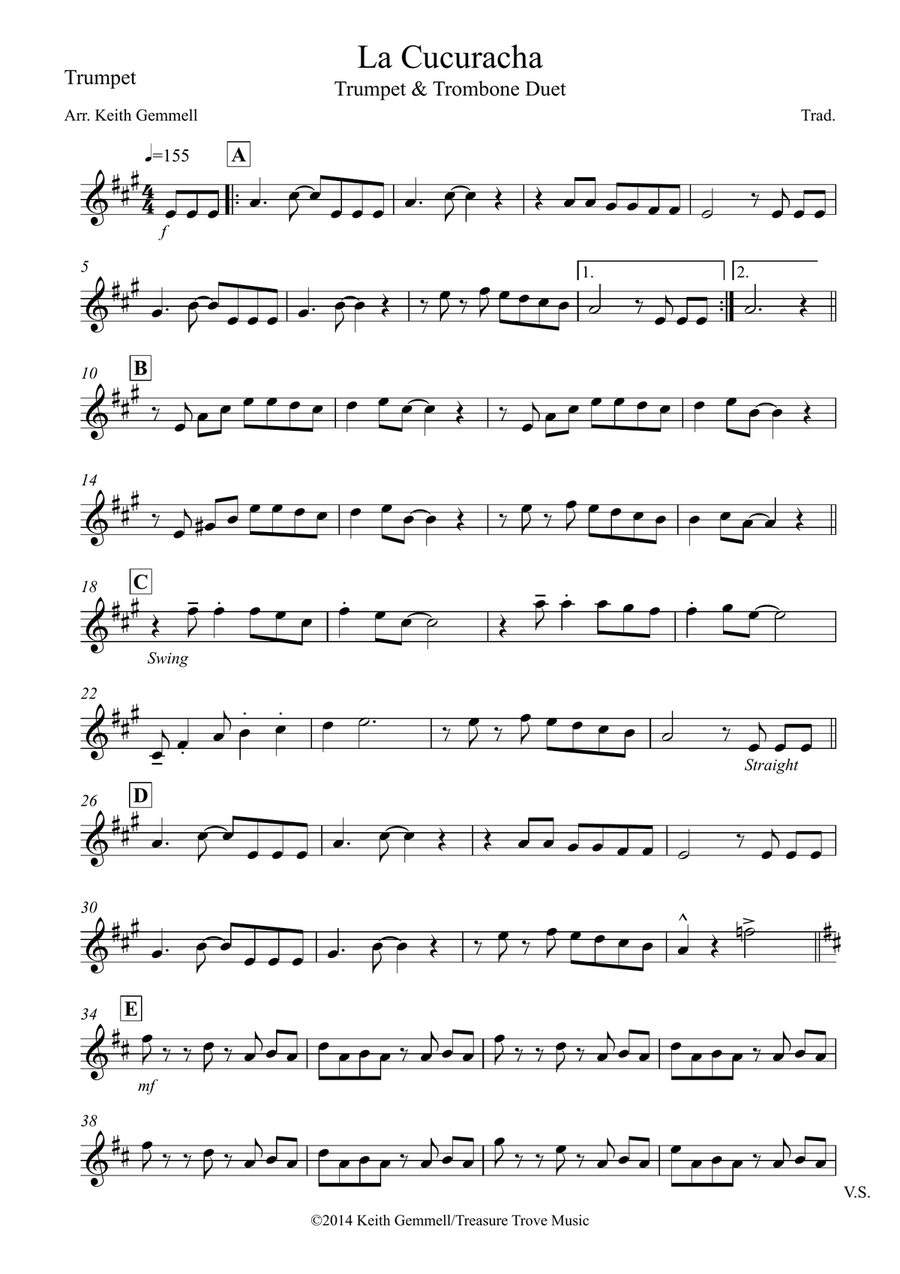 La Cucuracha: Trumpet and Trombone Duet Brass Duet scores gallery preview page 4