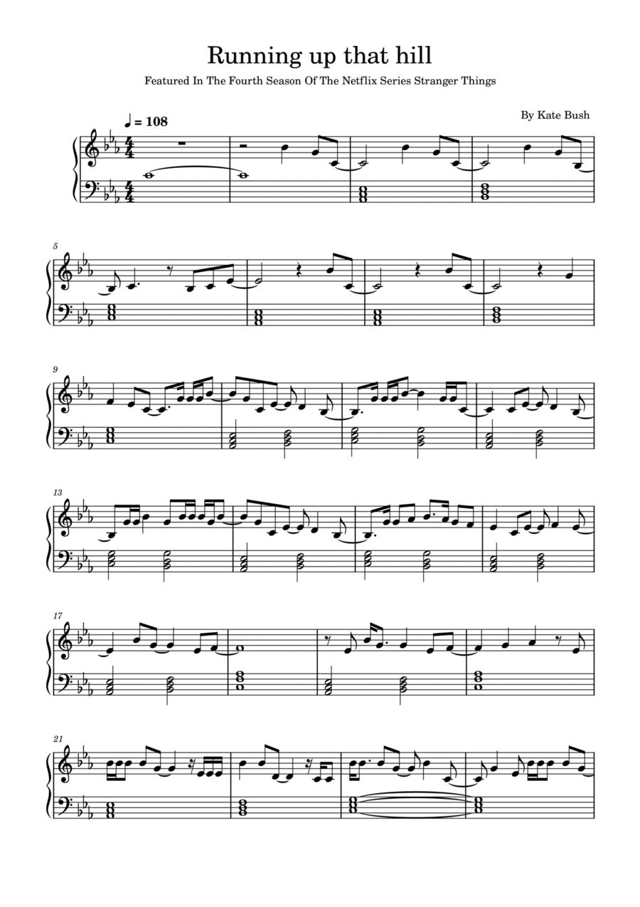 Running Up That Hill Easy Piano scores gallery preview page 1