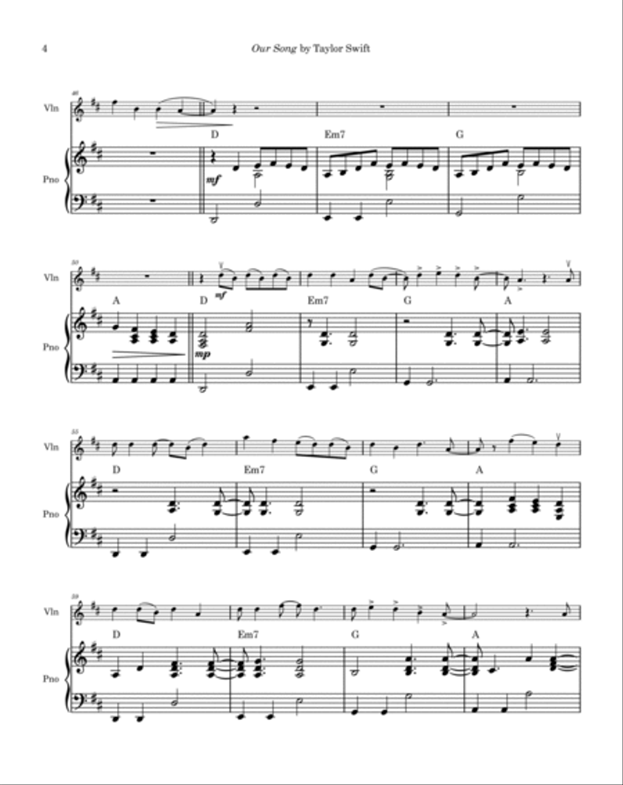 Our Song Violin Solo scores gallery preview page 4