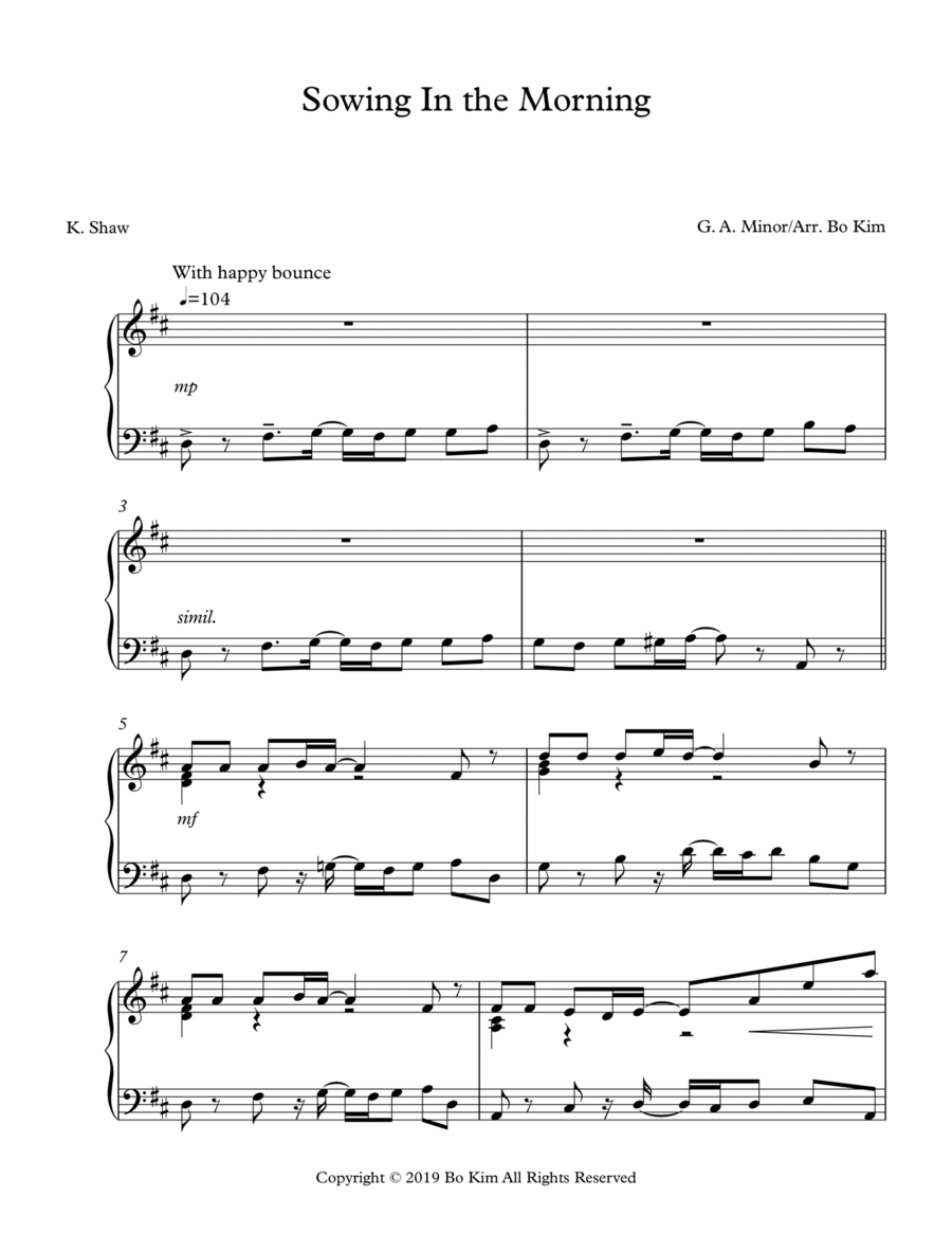 Bringing In The Sheaves (Sowing In The Morning) Piano Solo scores gallery preview page 1