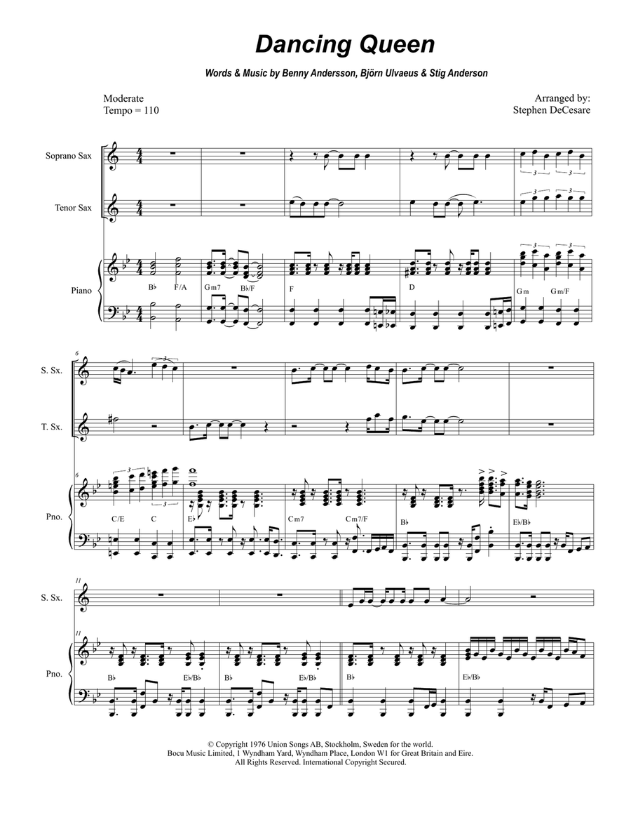 Dancing Queen Woodwind Duet scores gallery preview page 1