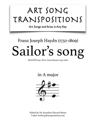 Book cover for HAYDN: Sailor's Song (transposed to A major)