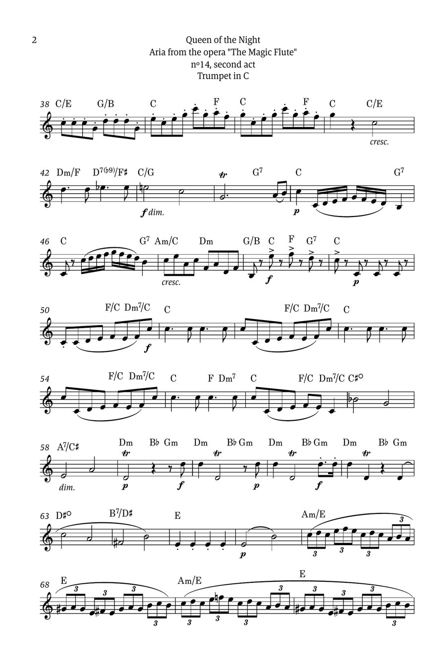 Queen of the Night - for solo trumpet in C (with chords) Chamber Music scores gallery preview page 2