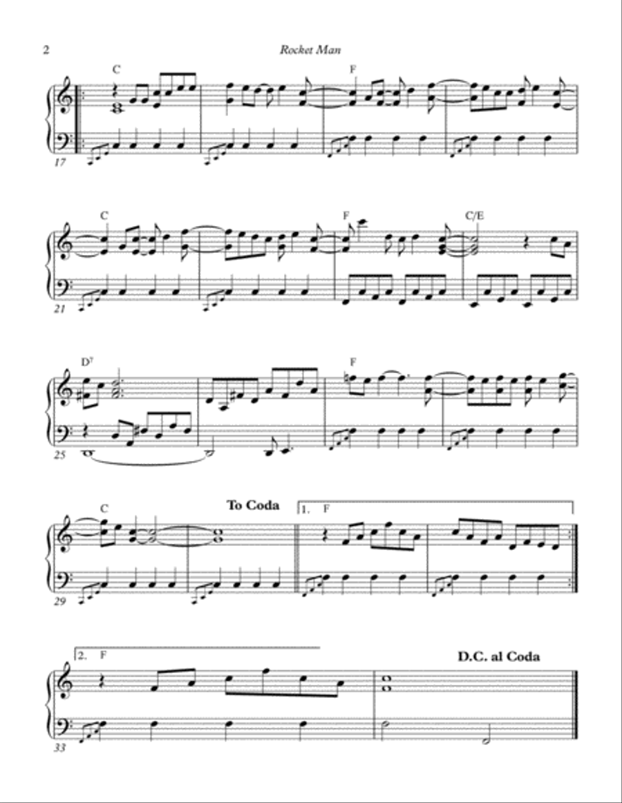 Rocket Man (i Think It's Gonna Be A Long Long Time) Piano Solo scores gallery preview page 2