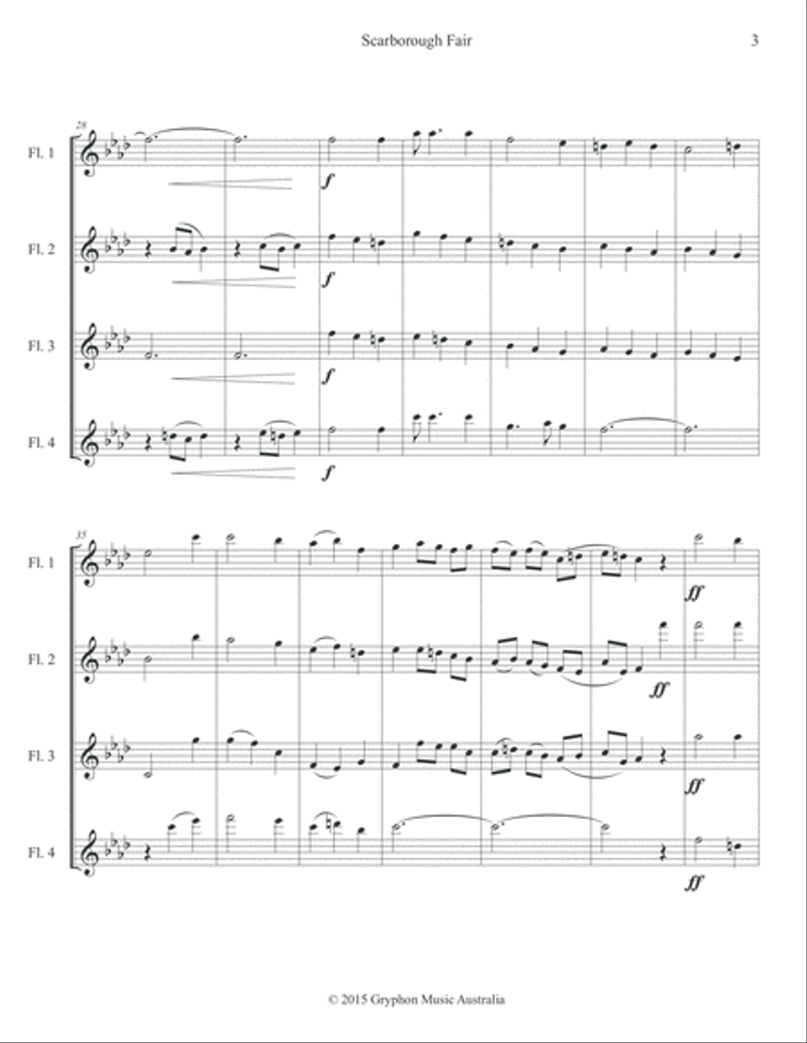 Scarborough Fair for Flute Quartet Flute Quartet scores gallery preview page 4