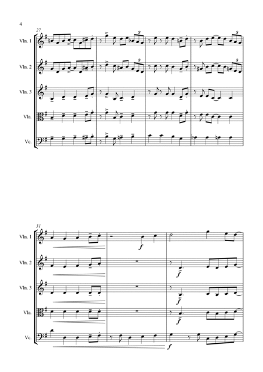 Here We Come A-Wassailing - Jazz Carol for String Quartet String Quartet scores gallery preview page 6
