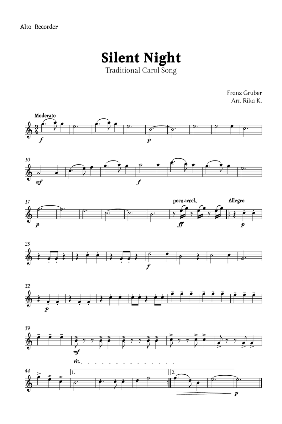 Silent Night for Recorder Trio Chamber Music scores gallery preview page 4