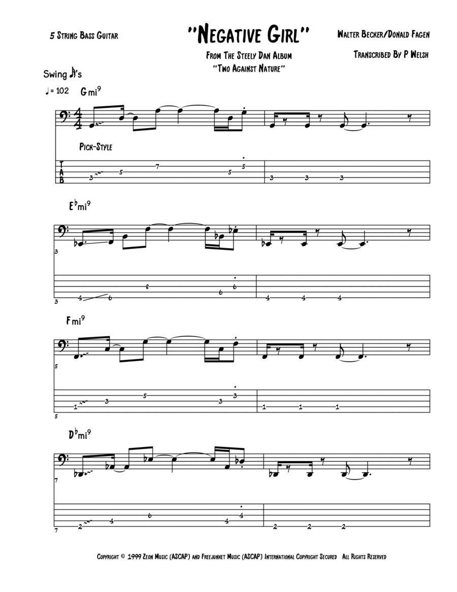 Negative Girl Negative Girl Bass Guitar scores gallery preview page 1