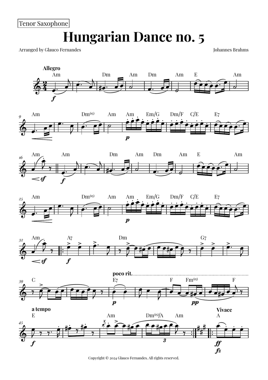 Hungarian Dance No. 5 Chamber Music scores gallery preview page 1