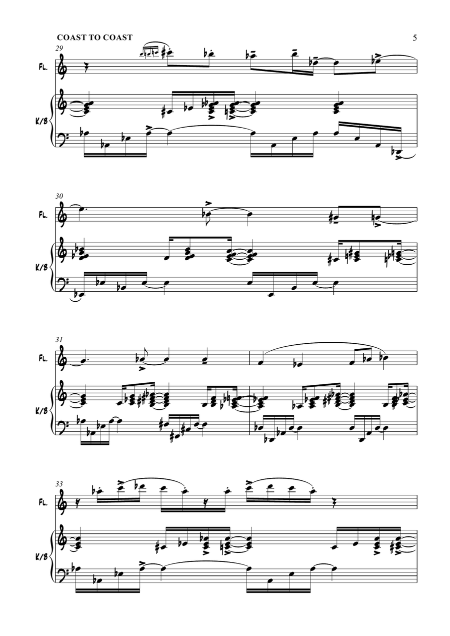 'Coast To Coast' By Stephen Davies, for Flute / Keyboard Woodwind Duet scores gallery preview page 5