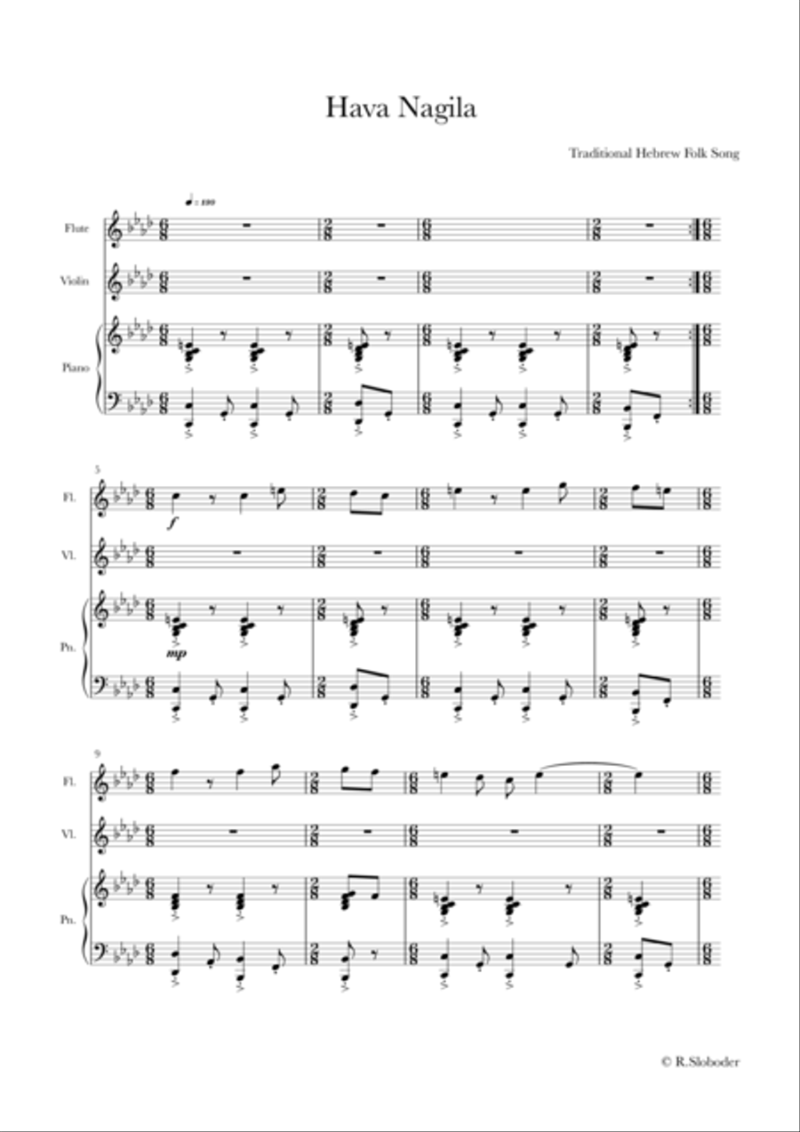 Hava Nagila for trio. Piano, Vocal, Guitar scores gallery preview page 2