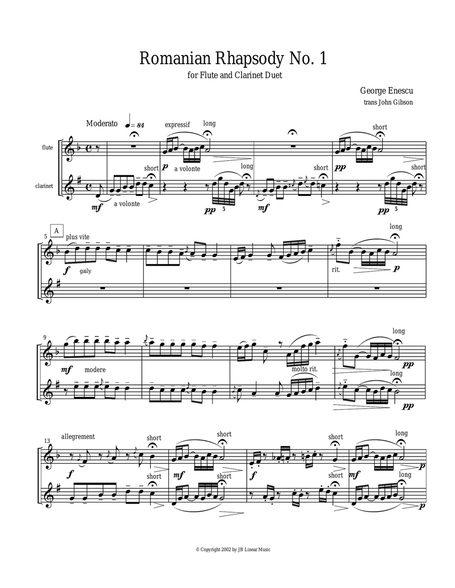 Eastern European Rhapsody - duets for flute and clarinet Woodwind Duet scores gallery preview page 1