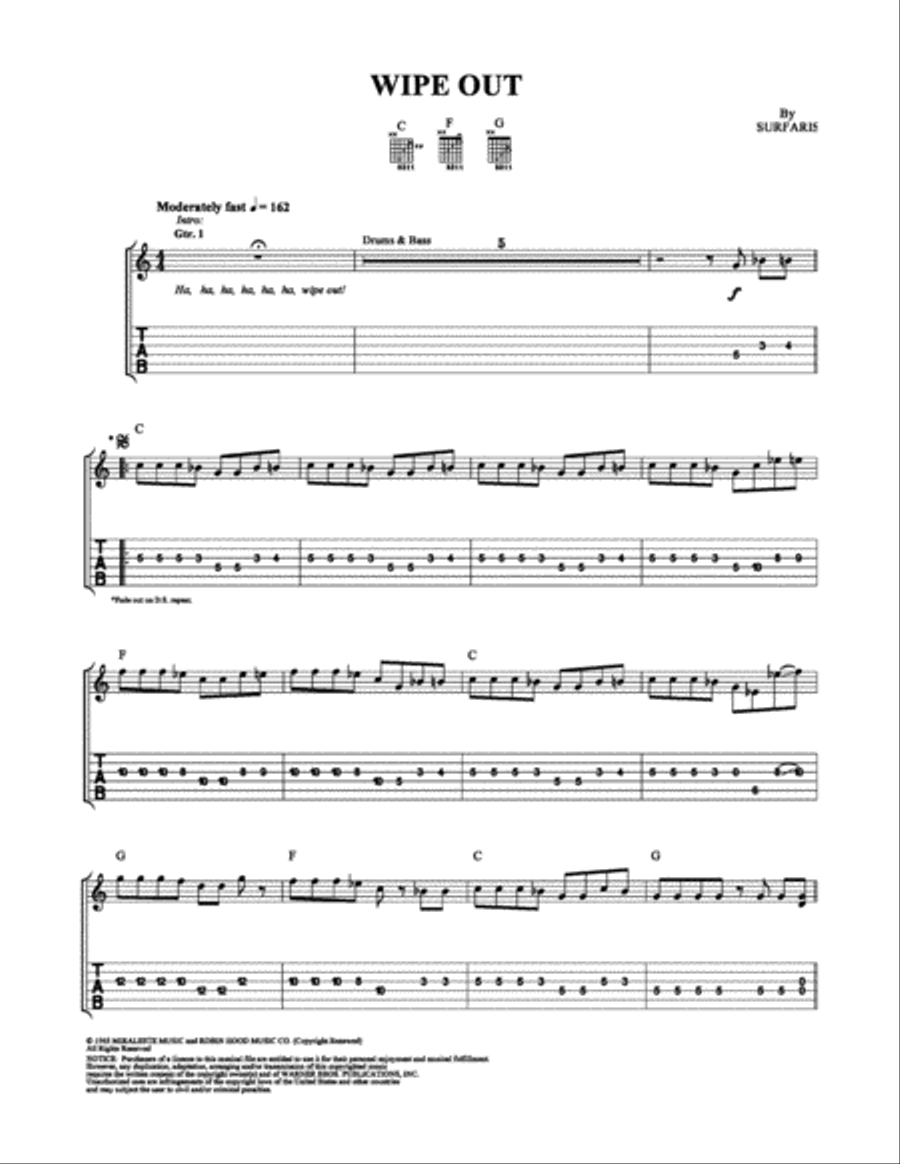Wipe Out Electric Guitar scores gallery preview page 1