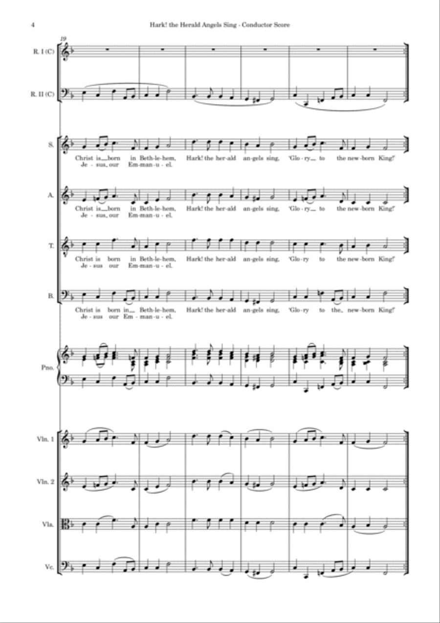 Hark! the Herald Angels Sing – SATB, String quartet, Piano and flexible woodwind (Score and parts) SATB scores gallery preview page 4
