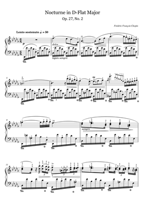 Chopin - Nocturne in D-Flat Major, Op.27, No.2 - Original With Fingered - For Piano Solo