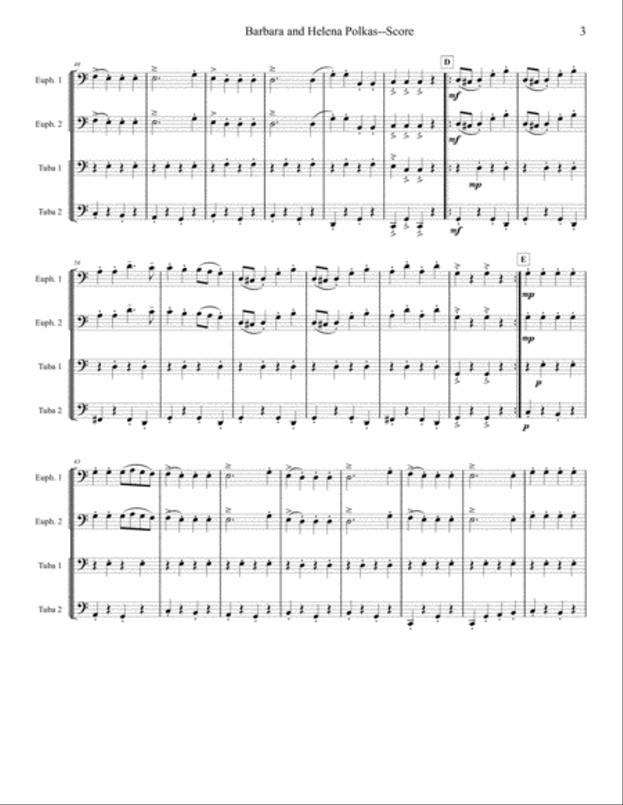 Barbara and Helena Polkas - Tuba/Euphonium Quartet Brass Ensemble scores gallery preview page 3