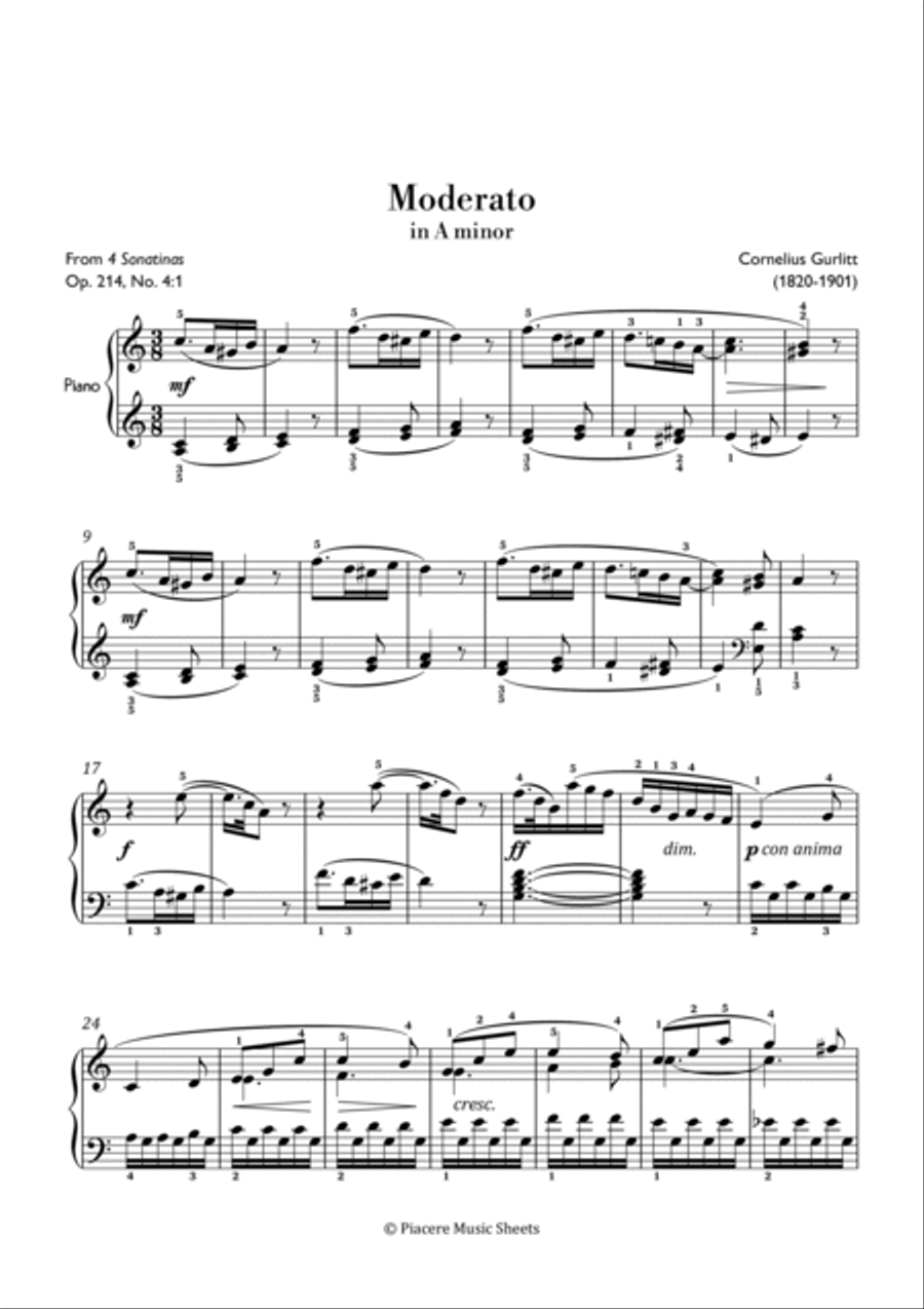 Gurlitt - Moderato from Sonatina No. 4 in A minor - Intermediate Chamber Music scores gallery preview page 2