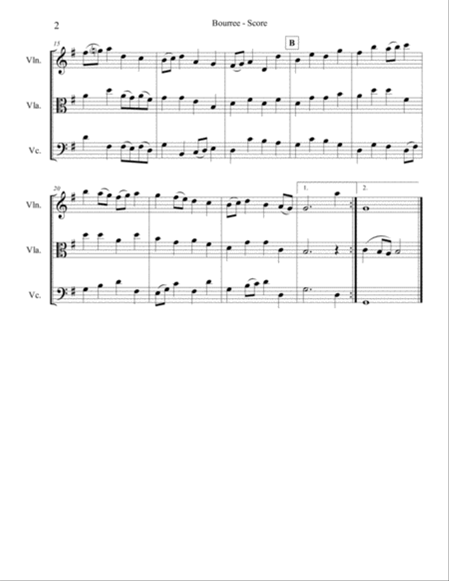 Bourree from Water Music for String Trio String Trio scores gallery preview page 2