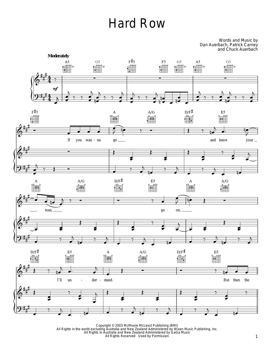Hard Row Piano, Vocal, Guitar scores gallery preview page 1