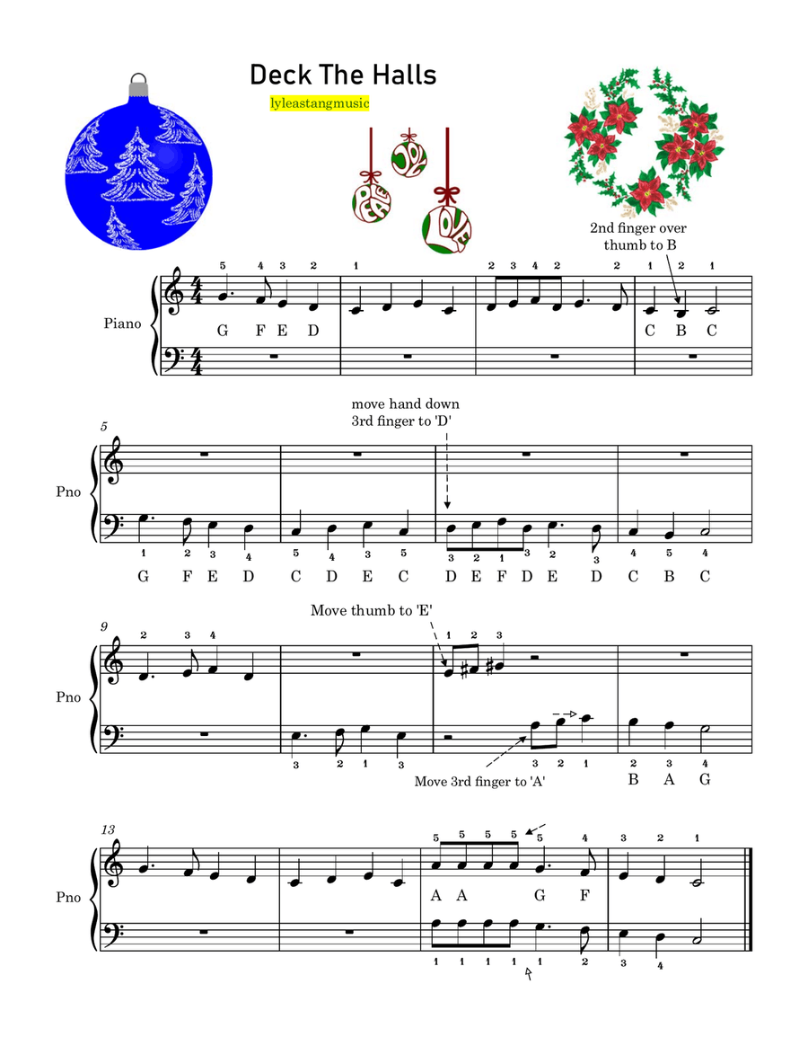 Deck The Halls Easy Piano scores gallery preview page 1