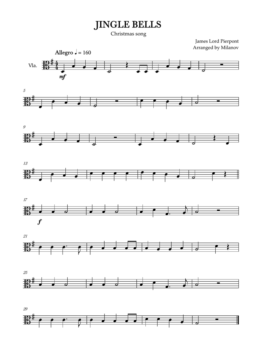 Book cover for Jingle Bells | Pierpont | Christmas song | viola | easy