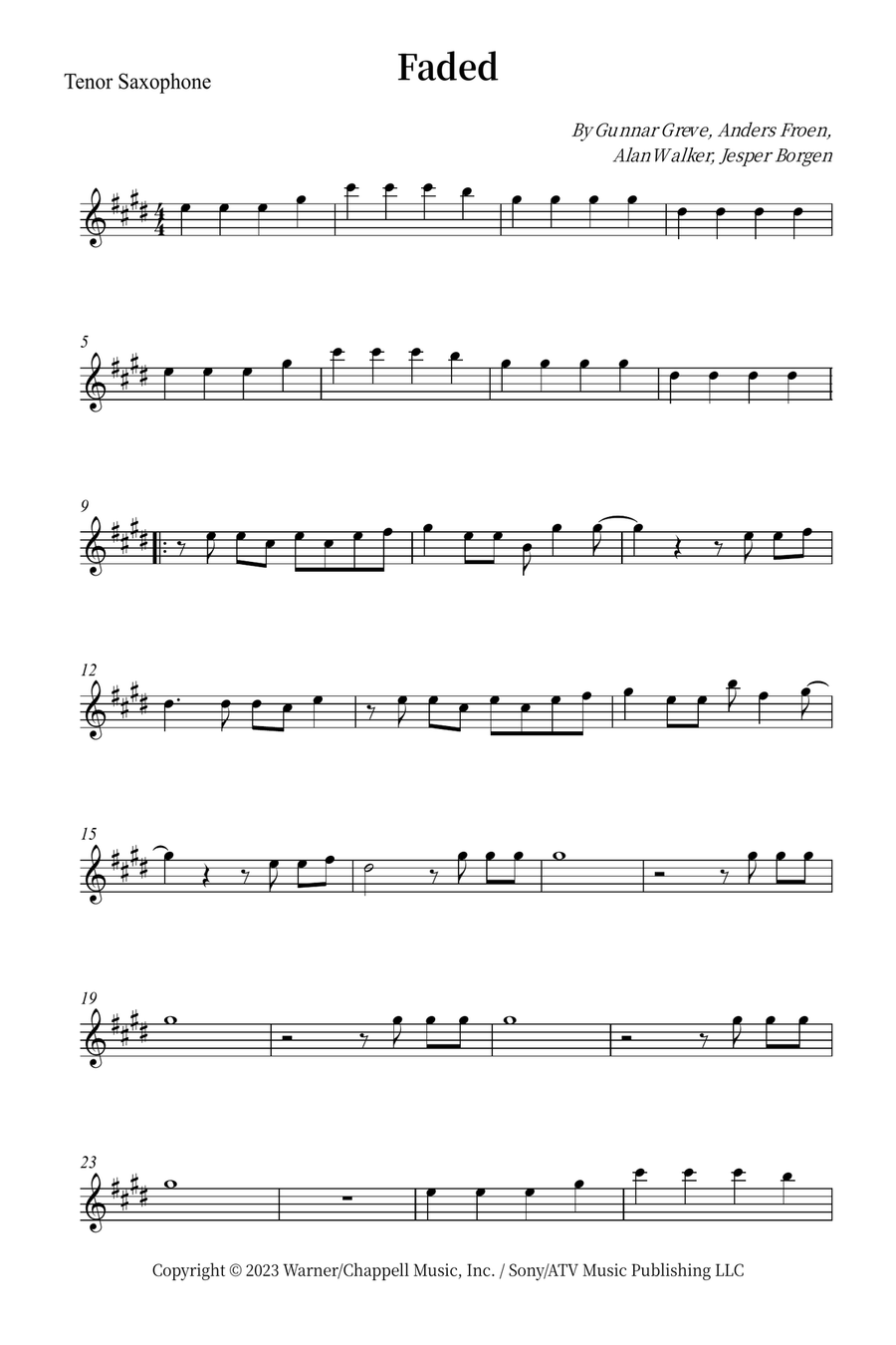 Faded Tenor Saxophone scores gallery preview page 1