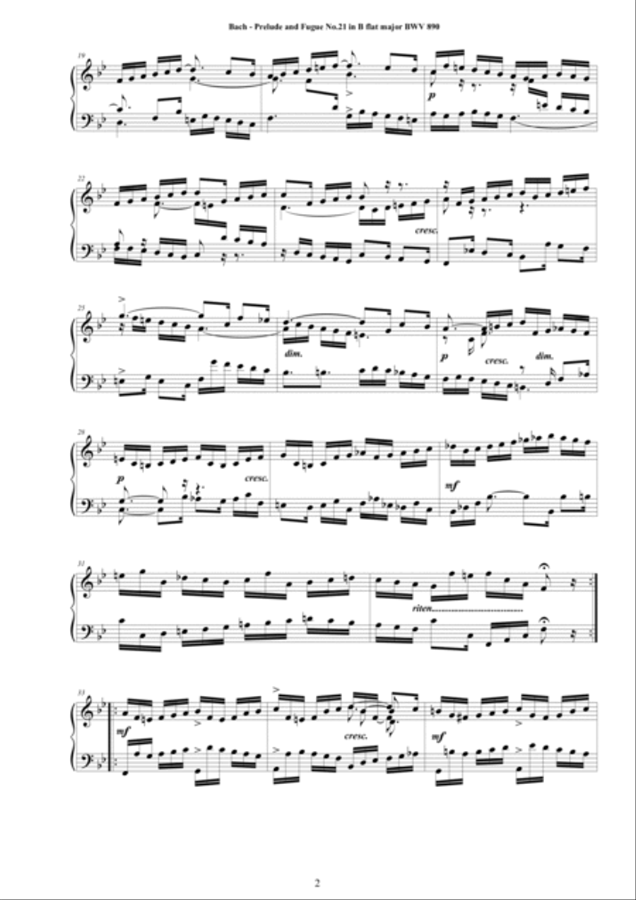 Bach - Prelude and Fugue No.21 in B flat major BWV 890 for Piano Piano Solo scores gallery preview page 2