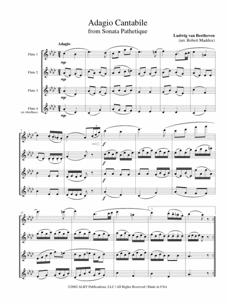 Adagio Cantabile from 'Sonata Pathetique' for Flute Quartet