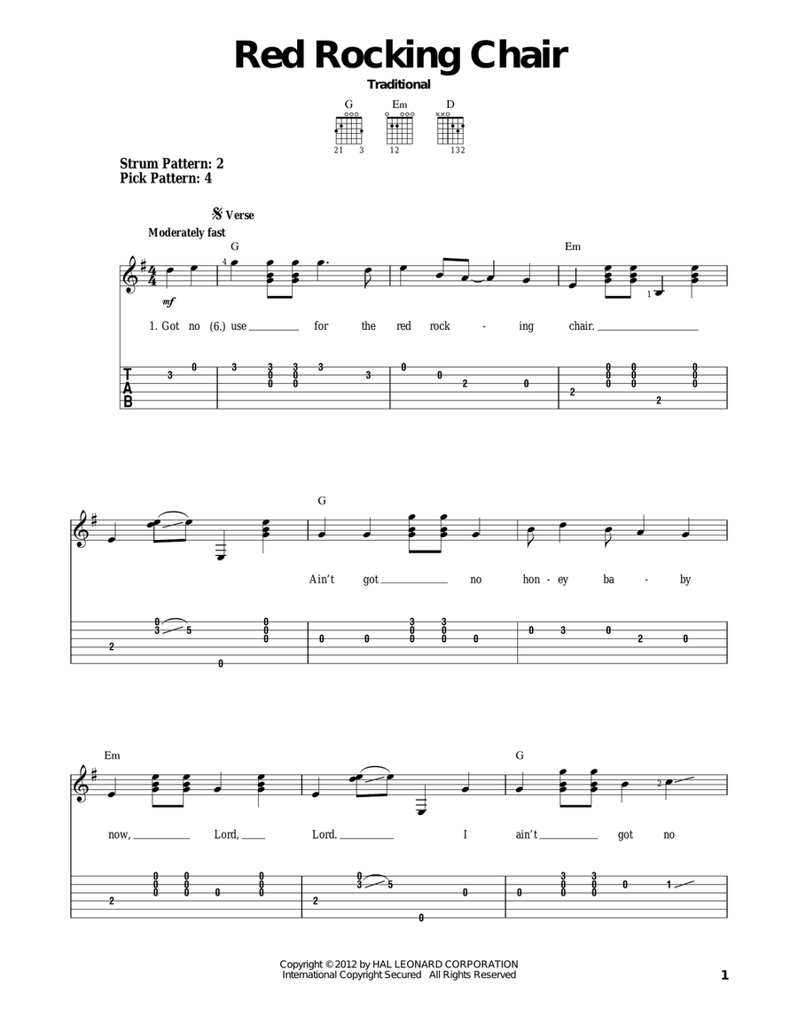 Red Rocking Chair Acoustic Guitar scores gallery preview page 1