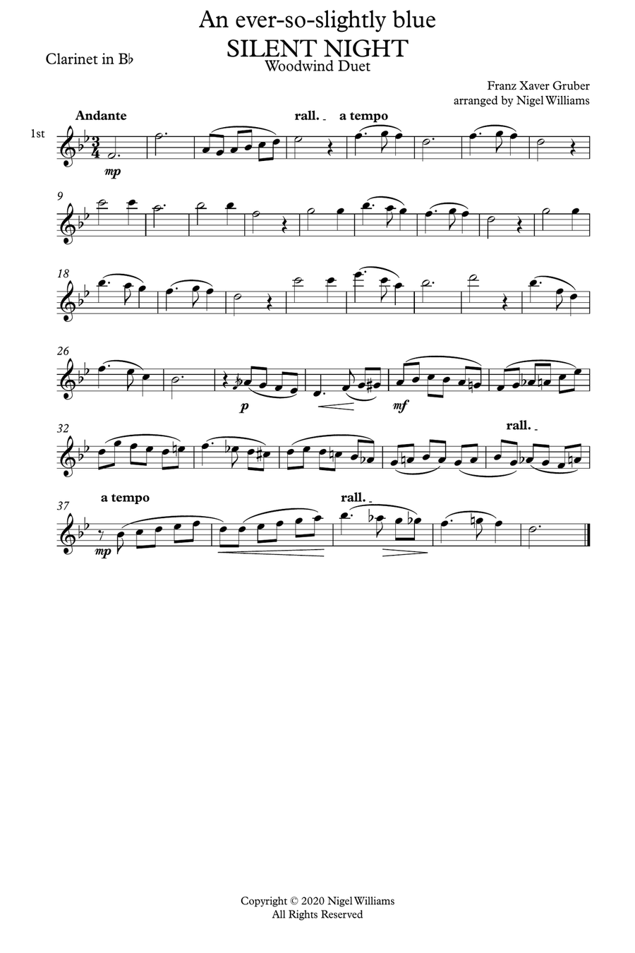 An ever-so-slightly blue Silent Night (Stille Nacht), for Clarinet Duet Clarinet Duet scores gallery preview page 5
