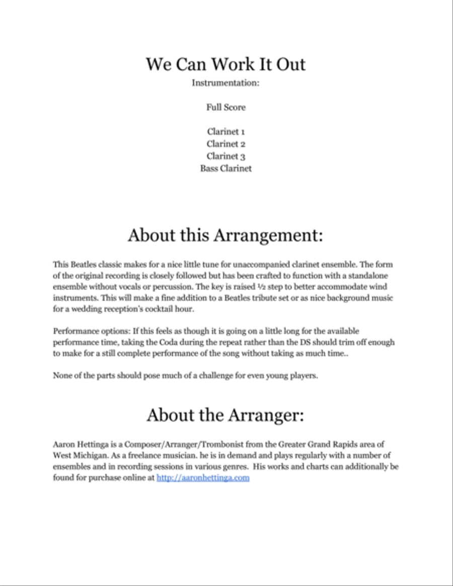 We Can Work It Out Clarinet Quartet scores gallery preview page 2
