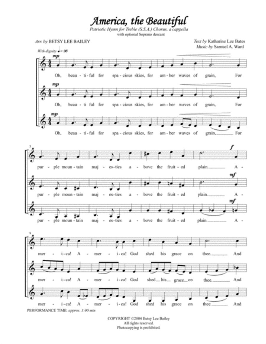 America, the Beautiful - SSA SSA scores gallery preview page 2