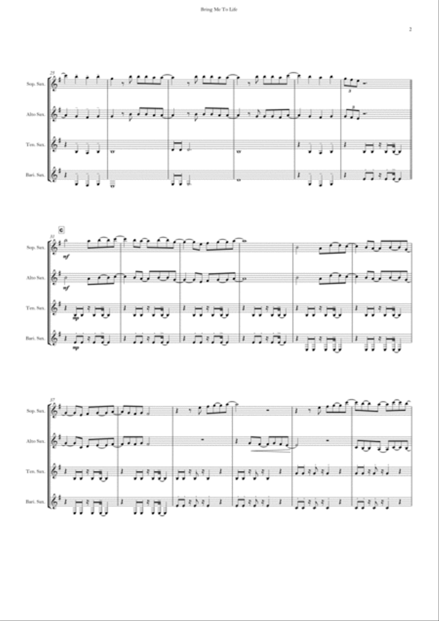Bring Me To Life Bring Me To Life Saxophone Quartet scores gallery preview page 2