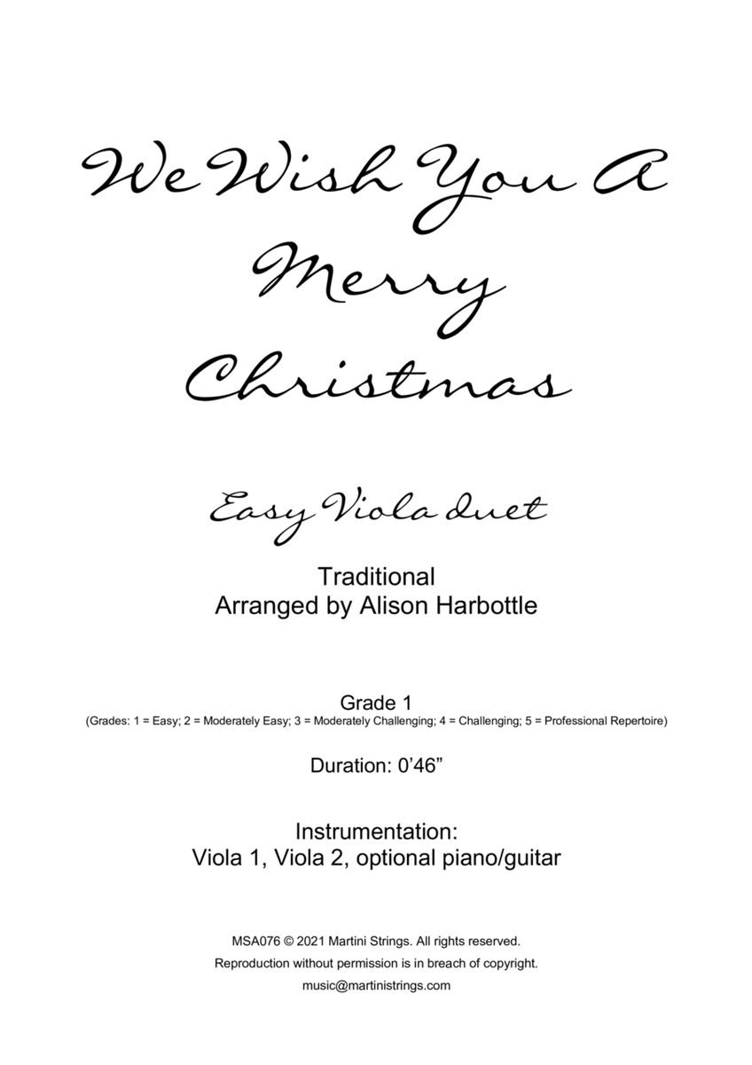 We Wish You A Merry Christmas - easy viola duet image number null